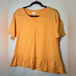 Time and Tru Orange Short Sleeve Ruffle Top